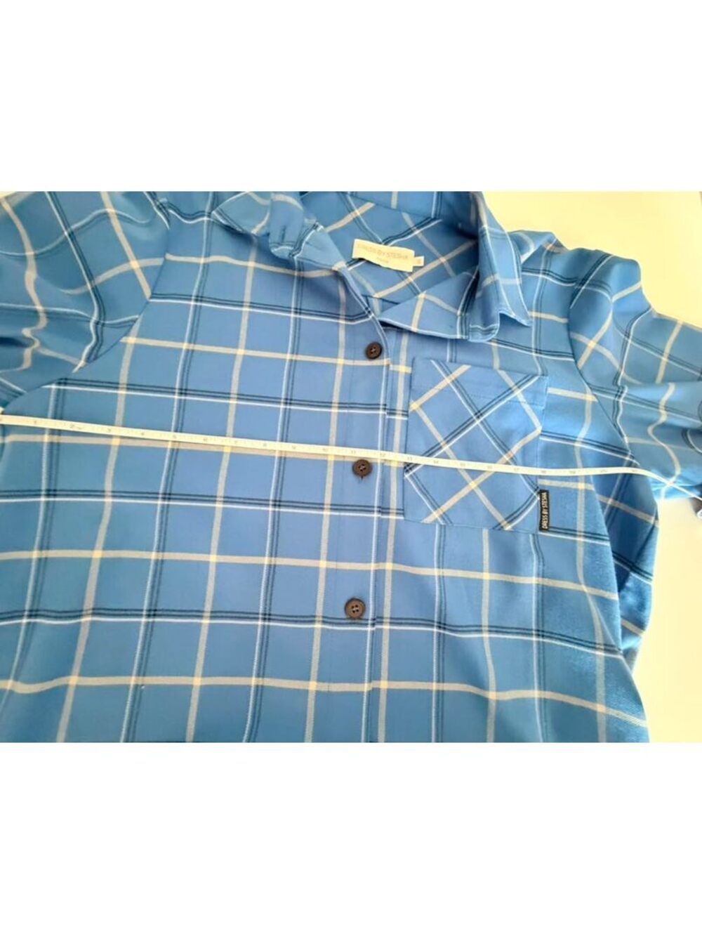 Dress by Stesha Moscow Designer Blue Plaid Oversized Button Down Shirt Size S-M - Picture 10 of 15